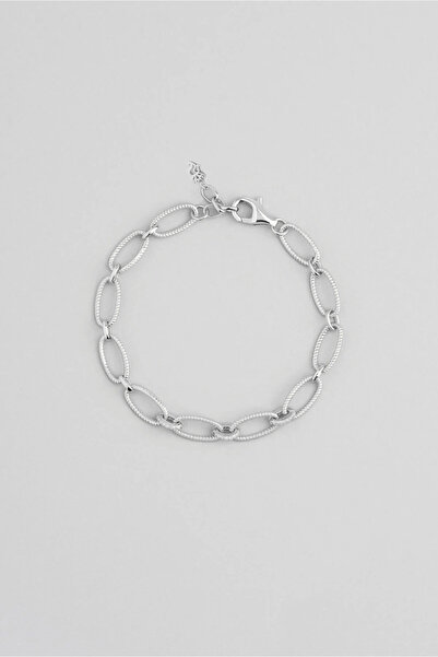 So CHIC... Beyaz Taşlı 18 Ayar Beyaz Altın Kaplama 20 Cm Gümüş Zincir Bileklik