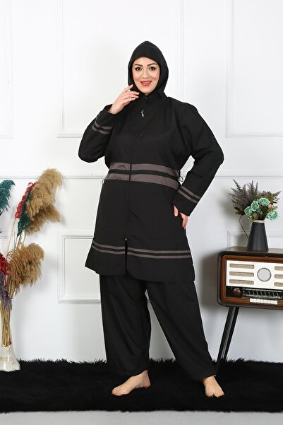 Akbeniz Costum de baie Hijab mărime mare 7XL-8XL-9XL-10XL Negru 55010