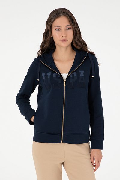 U.S. Polo Assn. سويت شيرت نسائي بقلنسوة أساسي باللون الأزرق الداكن 50289540 -vr033