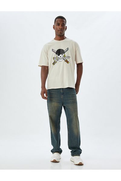 Koton One Piece Licensed Oversize βαμβακερό μπλουζάκι - κοντό μανίκι, λαιμόκοψη