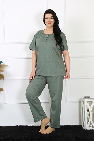 Akbeniz Kadın 5XL-6XL-7XL-8XL Büyük Beden Yeşil Kısa Kol Pijama Takım 75012