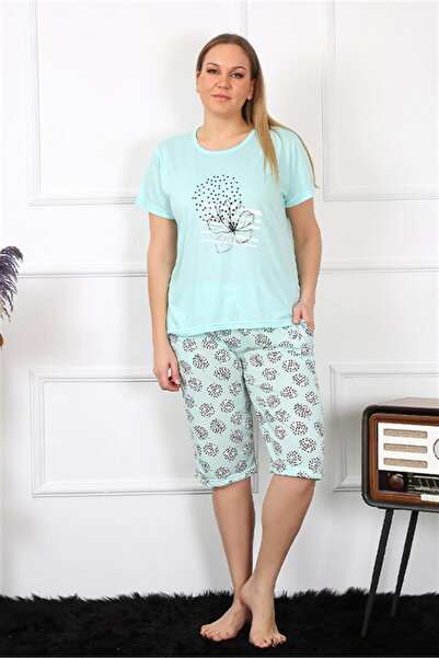 Akbeniz Ženska viskozna kapri pidžama u vodeno zelenoj boji, velika veličina,...