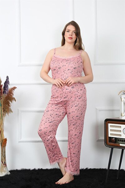 Akbeniz Women's Large Size Salmon Rope Strap Pajamas Set 202198
