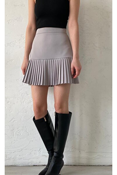 Bade Butik Fusta plisată gri deschis