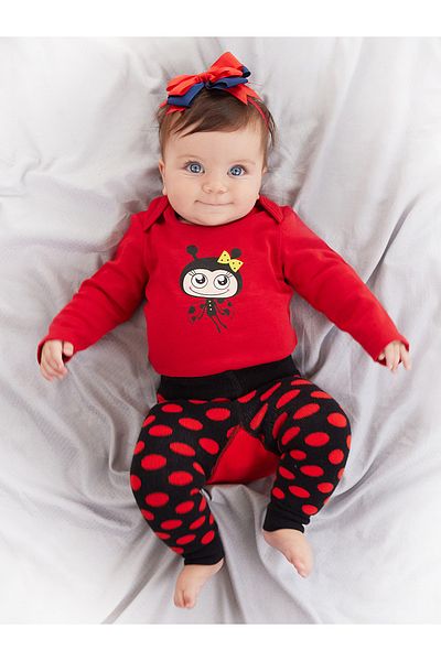 Denokids Marienkäfer Baby Mädchen Body Strumpfhosen-Hosen-Set