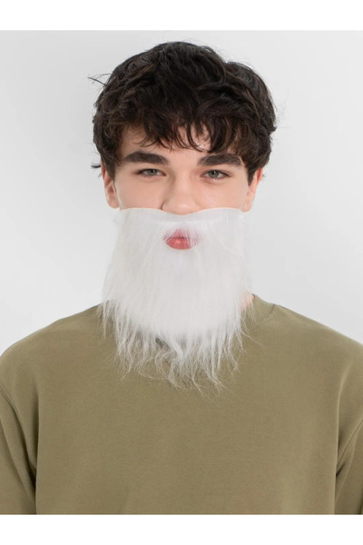 ZERO LAND DS-DERIN Barba falsă albă, albă, cu elastic la spate, compatibilă cu adulți și copii