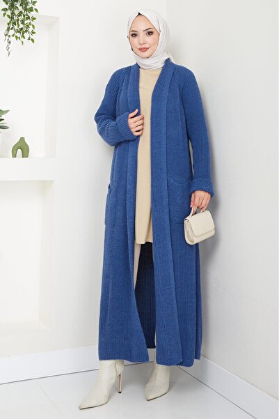 hafsamina Ζακέτα Indigo Knitwear - Σάλι γιακά και τσέπες HM2243