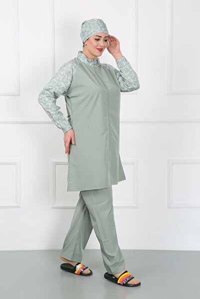 Akbeniz Costum de baie Hijab cu model verde apă - 44030