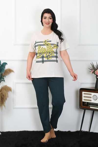Akbeniz Σετ γυναικεία κρεμ πιτζάμες Plus Size 202402