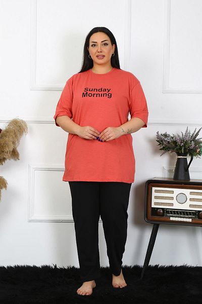 Akbeniz Set de pijama de damă, mărime mare, coral,202404