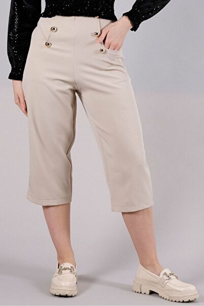VERYMODA Παντελόνι Casual με Διακοσμητικά Κουμπιά και Τσέπες L - Ανοιχτό Πέτρ...