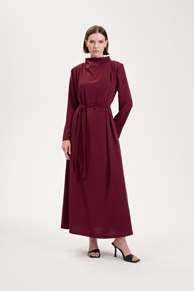 TERZİ DÜKKANI ZARİF KREP ELBİSE BORDO