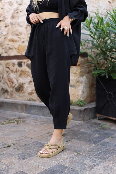 bytugcekaya Black Linen Trousers - Natural Color