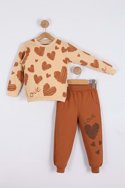 Mnk Baby&Kids Καφέ φόρμα για κορίτσια Heart - MNK0619