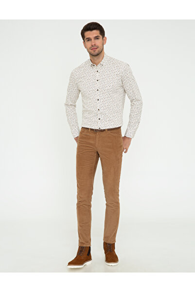 Pierre Cardin Pantaloni din catifea și pânză, croială slim, Taba 50239895-VR099