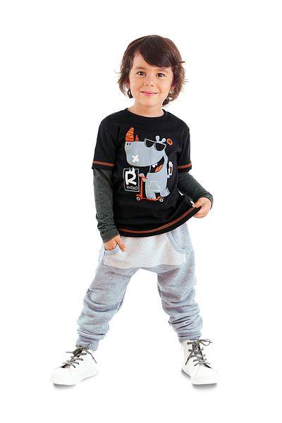 Denokids Σετ Φούτερ μπλουζάκι Rhino Boy Black