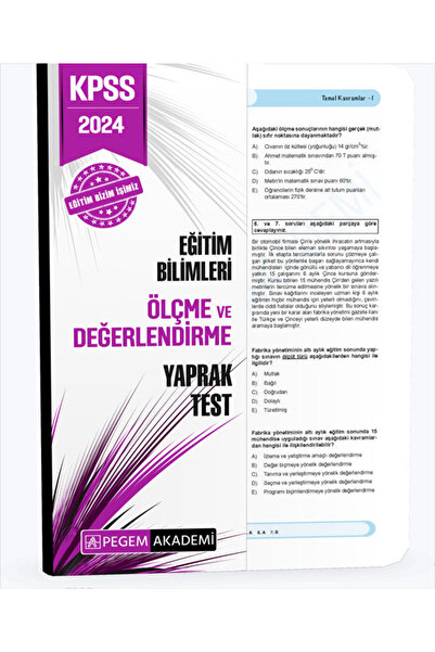 Pegem Akademi Yayıncılık 2024 KPSS Eğitim Bilimleri Ölçme ve Değerlendirme Yaprak Test