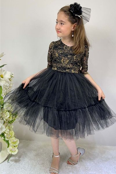 Mnk Cordone Lace Back Zipper Girl's Tutu Evening Dress Black