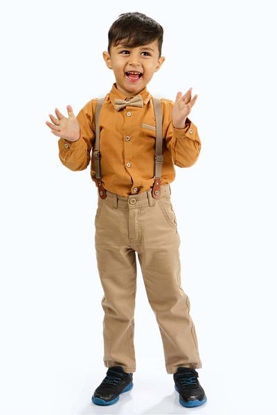Mnk Baby&Kids Oxford Shirt Long Pants Boy Set Mnk0302 Mustard