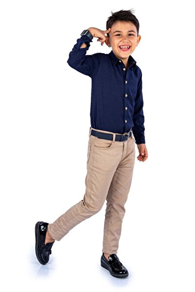 Mnk Baby&Kids Tarz Gömlek Gabardin Pantolon Erkek Çocuk Takım Mnk0422 Lacivert - Bej