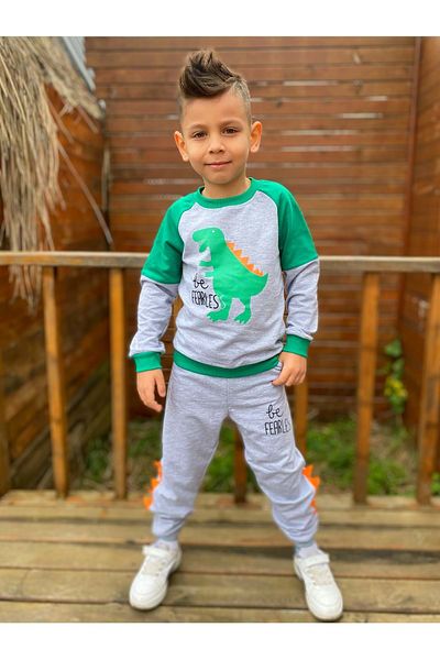 Mnk Baby&Kids Dinosaur Motif Two Thread Fabric Παιδική φόρμα MNK0564 GREEN