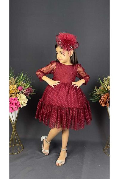 Mnk Burgundy Girl's Dress - Katkat Princess, Lace Buckle 0306