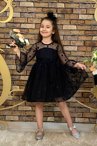 Mnk Діана Дентель Сукня з довгими рукавами Mnk0223 ЧОРНА