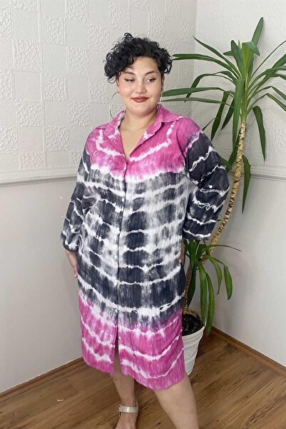 Zer Otantik Tie-Dye Pattern Large Size Shirt Dress Colorful