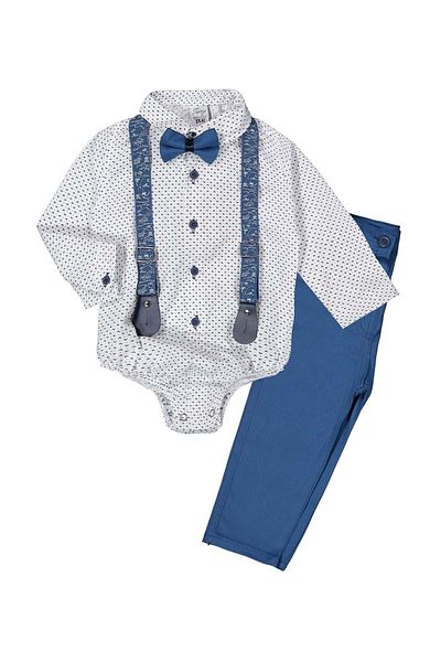 Mnk Shirt Bottom Snaps Gabardine Pants Cotton Baby Suit 0294 Indigo