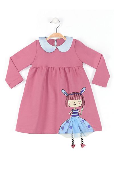 MSHB&G Langärmliges Kleid mit Kaninchenmuster für Mädchen mit getrockneten Rosen