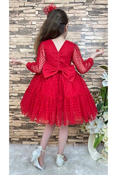 Mnk Katkat Prenses Dantel Tokalı Kız Çocuk Elbise MNK0306 KIRMIZI