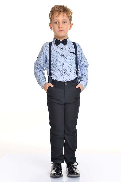Mnk Pantaloni lungi Cămașă cu model întunecat Set băieți Mnk0301 Albastru
