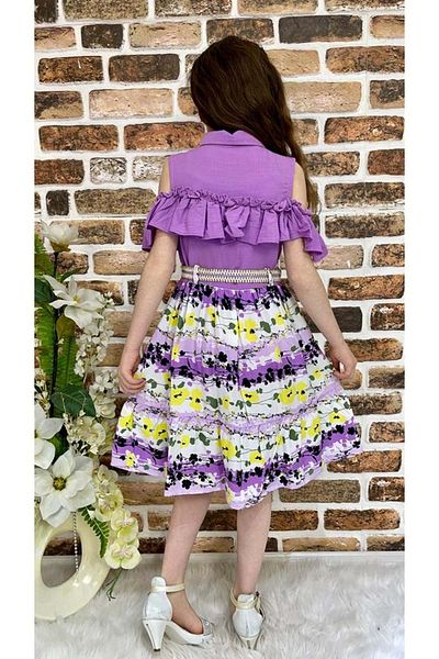 Mnk Floral Viscose Shirt Collar Summer Girls Dress Lilac