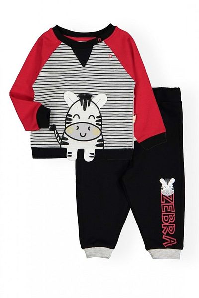 Mnk Zebra Motif Baby Boy Set with Fleece Inside Red