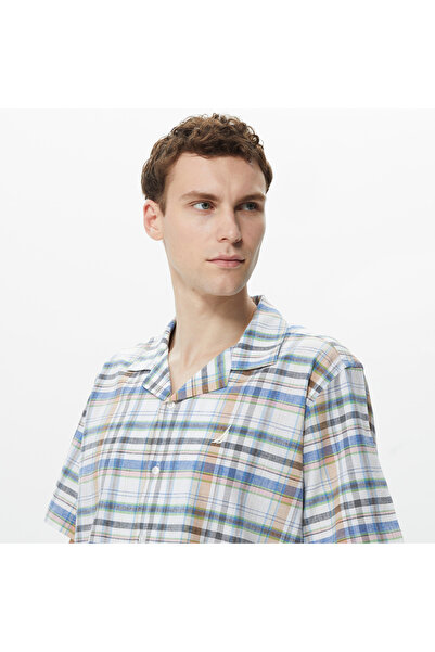 Nautica Erkek Krem Classic Fit Kısa Kollu Keten Gömlek