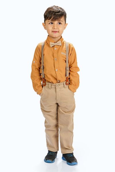 Mnk Baby&Kids Oxford Shirt Long Pants Boy Set Mnk0302 Mustard