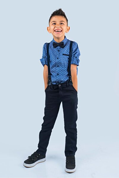 Mnk Baby&Kids cu imprimeu Costum Oxford pentru băieți MNK0479 ALBASTRU ÎNCHIS