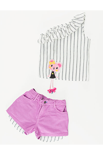 MSHB&G Σετ σορτς γαμπαρντίνα κοριτσίστικη μπλούζα Ruffle Shoulder