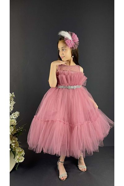 Mnk Buket Model Girl's Evening Dress Pink