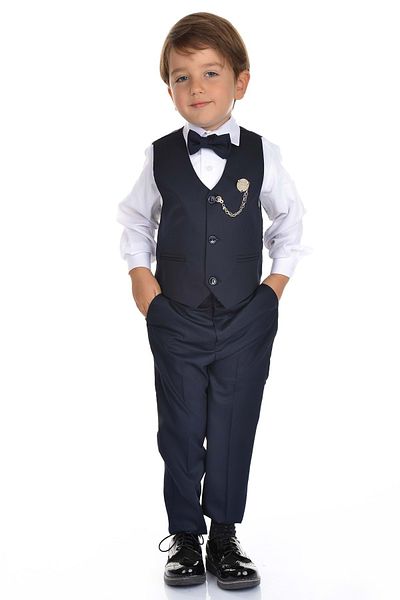 Mnk Tuxedo Boy Suit with Vest 0273 Navy Blue