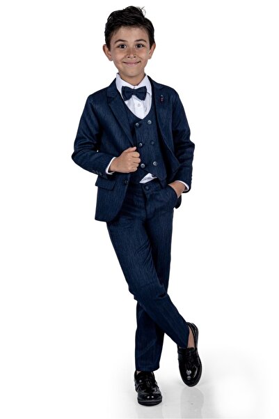 Mnk Baby&Kids 6 Düğme Yelekli Ceketli Çocuk Tam Takım Elbise Mnk0523 Lacivert