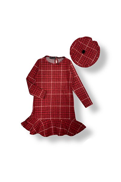 Mnk Baby&Kids Kız Çocuk Şapkalı Kışlık Uzun Kol Elbise MNK0412 KOYU KIRMIZI