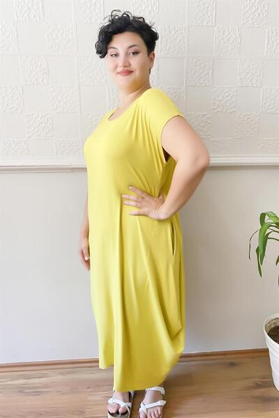 Zer Otantik Salaş Büyük Beden Penye Elbise OLİVE