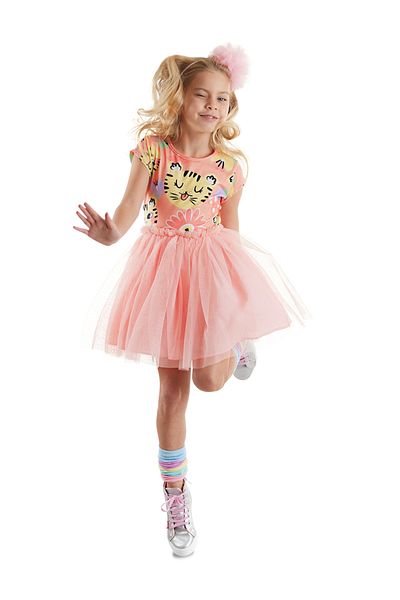 Denokids Rosa Leo Blumen Tüll Abendkleid für Mädchen