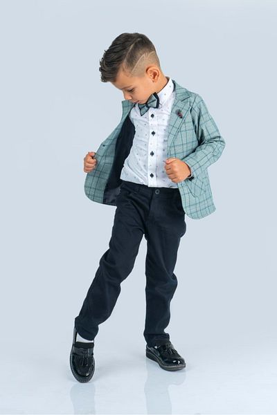 Mnk Baby&Kids Boy's Green Plaid Patterned Jacket Set - Mnk0477