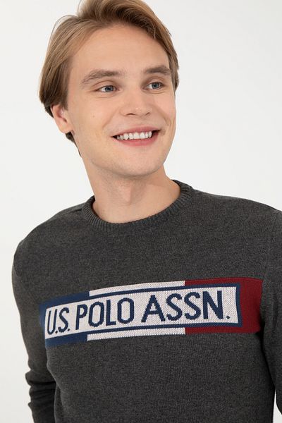 U.S. Polo Assn. Men's Anthracite Melange Crew Neck Knitwear Sweater 50253972 -Vr081