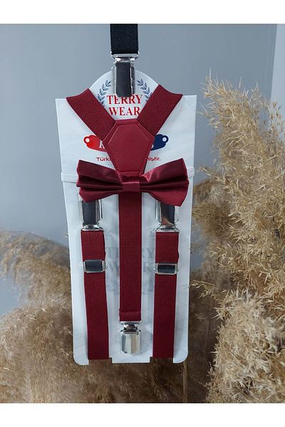 Mnk Claret Red Παιδικό γιορτινό παπιγιόν Σετ ζαρτιέρες - 0326