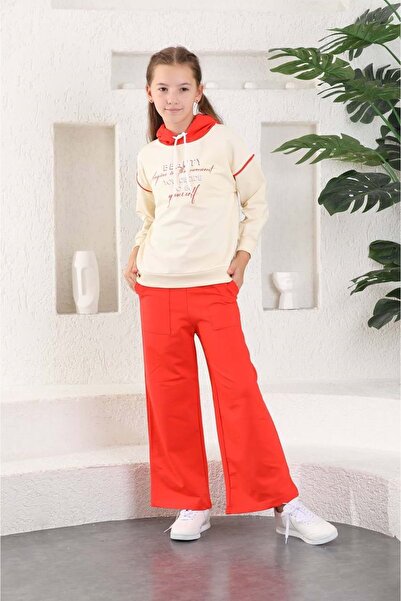 Mnk Baby&Kids Beauty Slaş Kız Çocuk İkiiplik Kapşonlu Eşofman MNK0395 NAR ÇİÇEĞİ