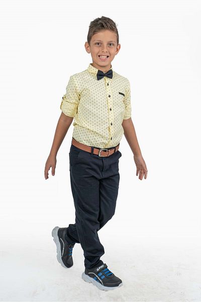 Mnk Baby&Kids Printed Oxford Boy Shirt Suit Mnk0322a Yellow
