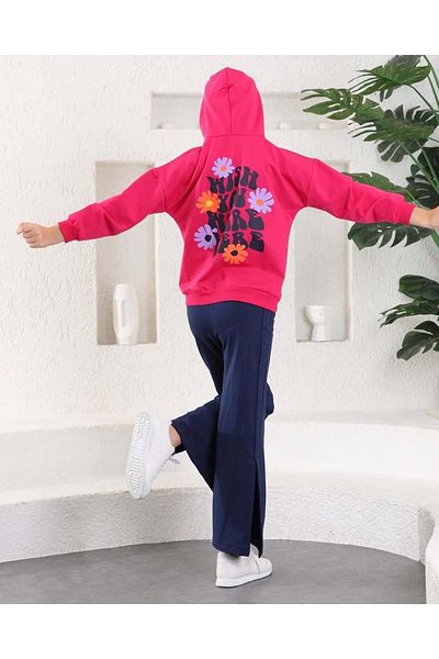 Mnk Baby&Kids Φούξια φλοράλ μοτίβο φαρδιά μοντέλο κοριτσίστικη φόρμα - Flare Leg Mnk0394